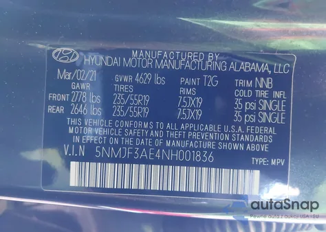 2022 Hyundai Tucson Sel z USA, uszkodzony, nr VIN 5NMJF3AE4NH001836